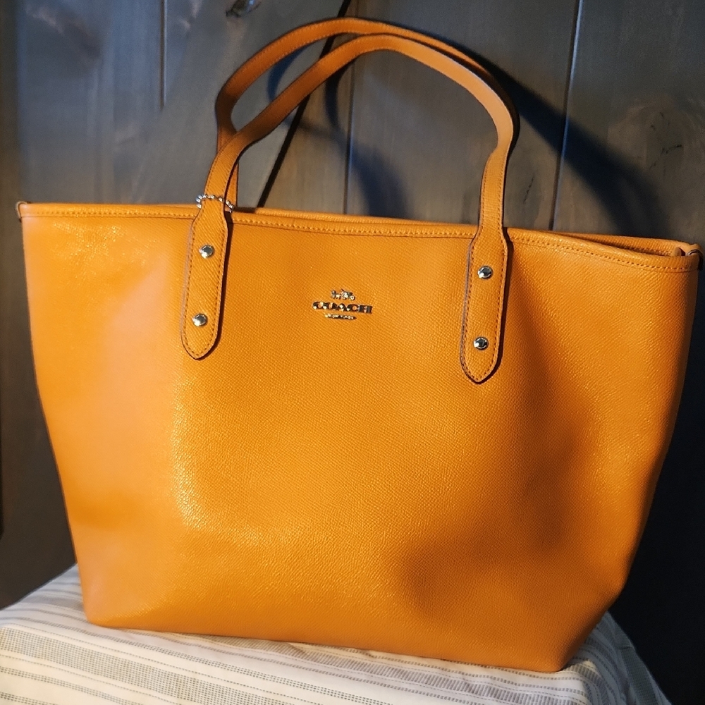 Coach Orange Pebbled Leather Tote Bag